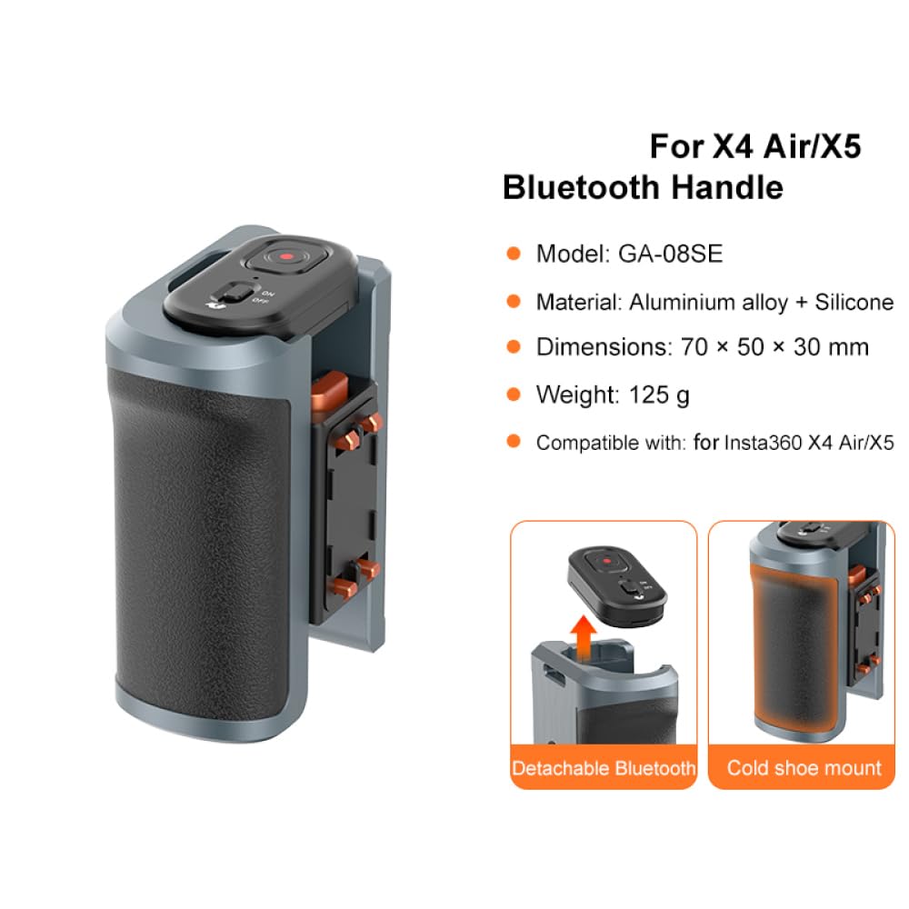 Impugnatura per riprese stradali per Insta360 X4 air/X5 Bluetooth compatibile con maniglia per fotografia di strada in lega di alluminio, design ergonomico, sgancio rapido, telecomando da 10 m, porte