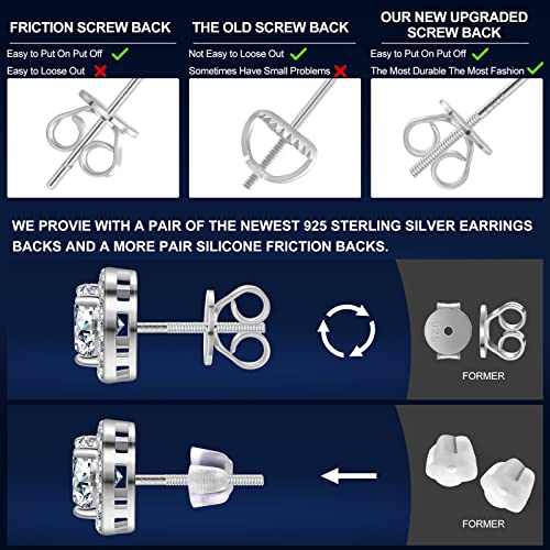 Moissanite Halo Earrings Stud Screw Back 1.0Ct 5Mm 18K White Gold Plated 925 Sterling Silver Lab Round Cut Brilliant D Color Vvs1 Clarity Moissanite Diamond Stud Earrings For Women Girls Men #TOP6