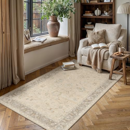 PureCozy Area Rug 3x5 Gray Vintage Floral Washable Carpet