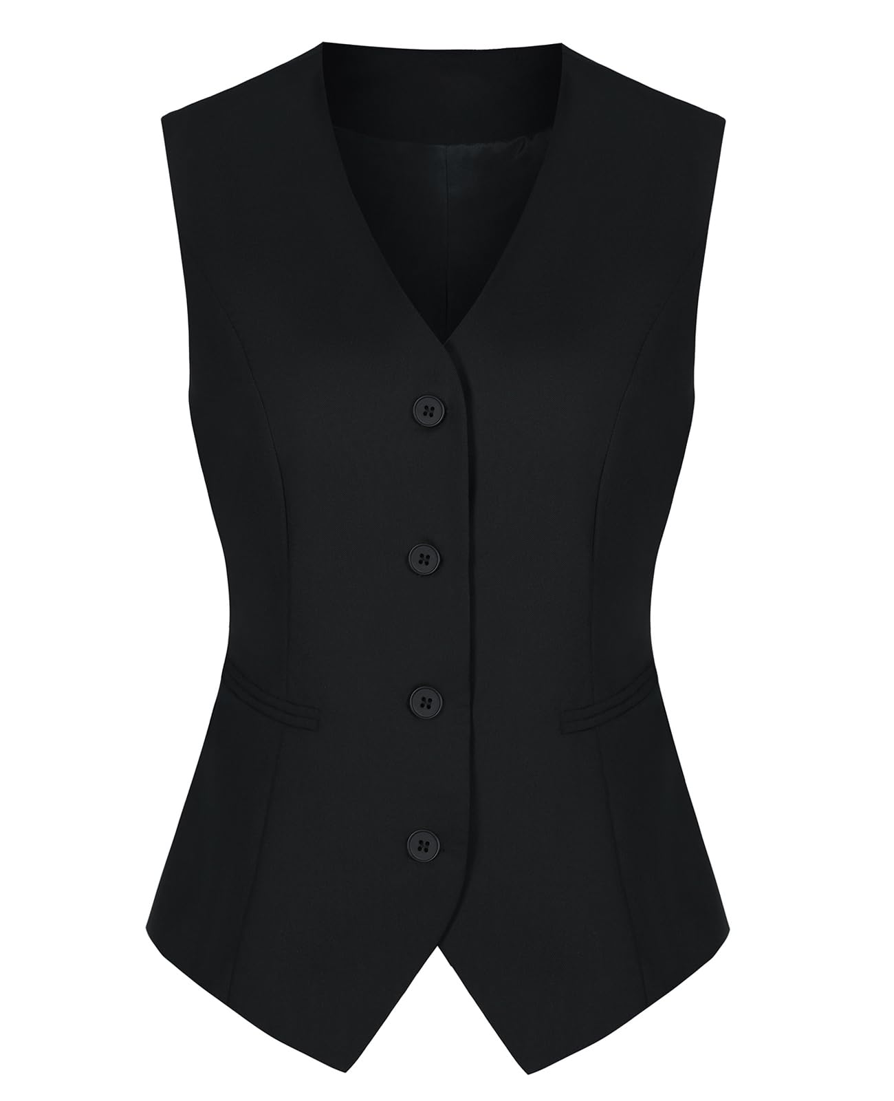 Gilet da donna, completamente foderato, con scollo a V, abbottonato, formale, aderente, con tasche