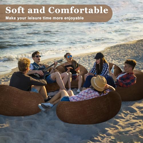 Image of Realspring Inflatable Bean Bag Chairs Outdoor Blow up Camping Chairs Inflatable Lazy Sofa Folding Portable Bean Bag Loungers Couch for Movie Night(Dark Coffee,2 Pcs)