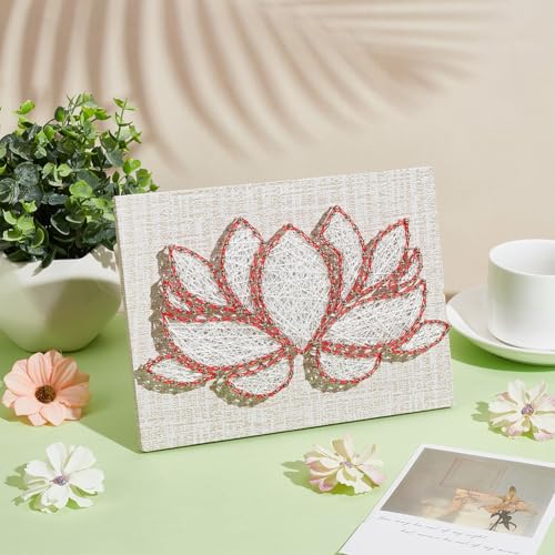 Image of INFUNLY DIY Lotus Flowers String Art Kit for Adults, 9x6.2 inches, Modern Floral Wall Art, Easy to Make DIY Nail String Art Kit with Instruction, Multicolor, Unisex, Non-Foldable