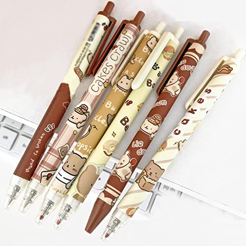 Mozxirz 6 Pcs Gel Ink Pens Cartoon Retractable Pens Cute Animal Pen 0.5Mm Ballpoint Pen Office School Supplies For Girls (Bear-Bake) #TOP2