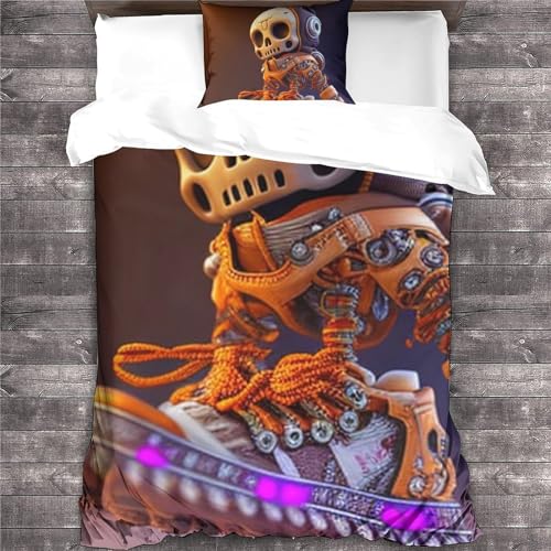 Housses de couettes cute skeleton impression 3D parure lit microfibre 3D - 4