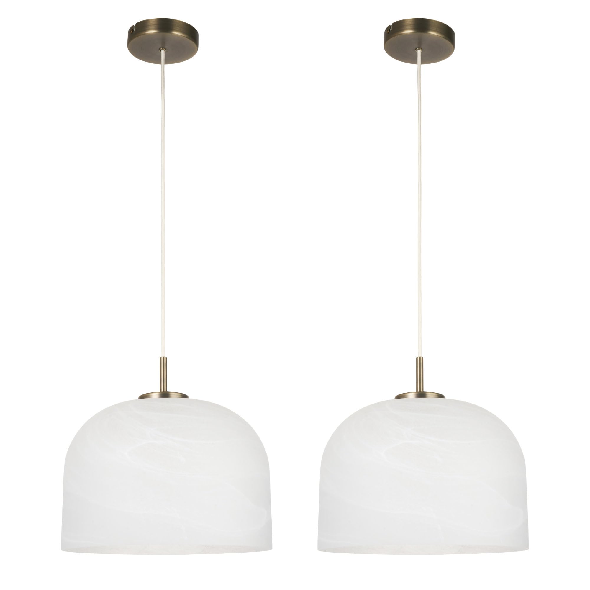 First Choice Lighting Oberon Pendant Lights - Antique Brass - Alabaster Shade - Bronze