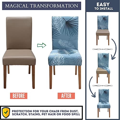 Image of SPRINGRICO Chair Covers for Dining Room Set of 4, Stretch Dining Chair Cover, Washable Spandex Kitchen Parsons Chair Slipcovers, Blue Chair Covers for Home or Party (4pack,Oasis Blue)