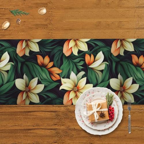 Chemin de table automne motif floral feuilles décoration Noël table rustique 152cm