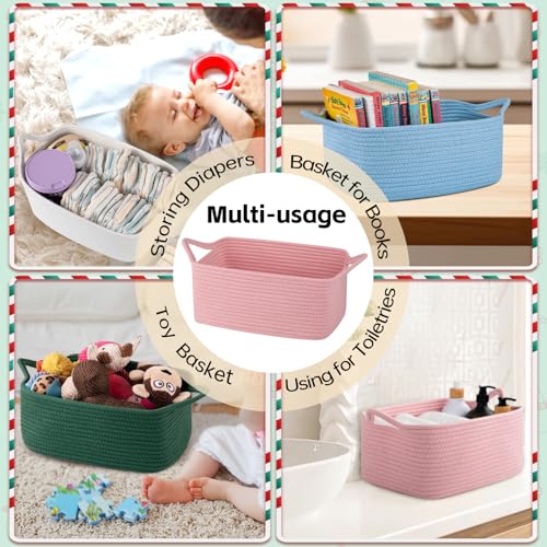 Image of OIAHOMY Woven Basket, Gift Basket Empty with Gift Bags and Ribbons, Rope Baskets for Baby Showers, Storage Baskets with Handles for Nursery, Pet Toy Organizer - Christmas White