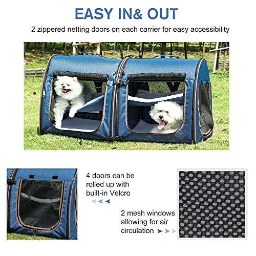 Pawhut 39" Portable Soft-Sided Pet Cat Carrier With Divider, Two Compartments, Soft Cushions, & Storage Bag, Blue #TOP5