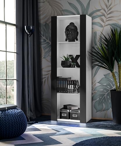 Komodee, Vitrina Tivoli, Negro Blanco, Ancho 55 cm x Alto 159 cm x Profundidad 35 cm, SIN LED, 3...