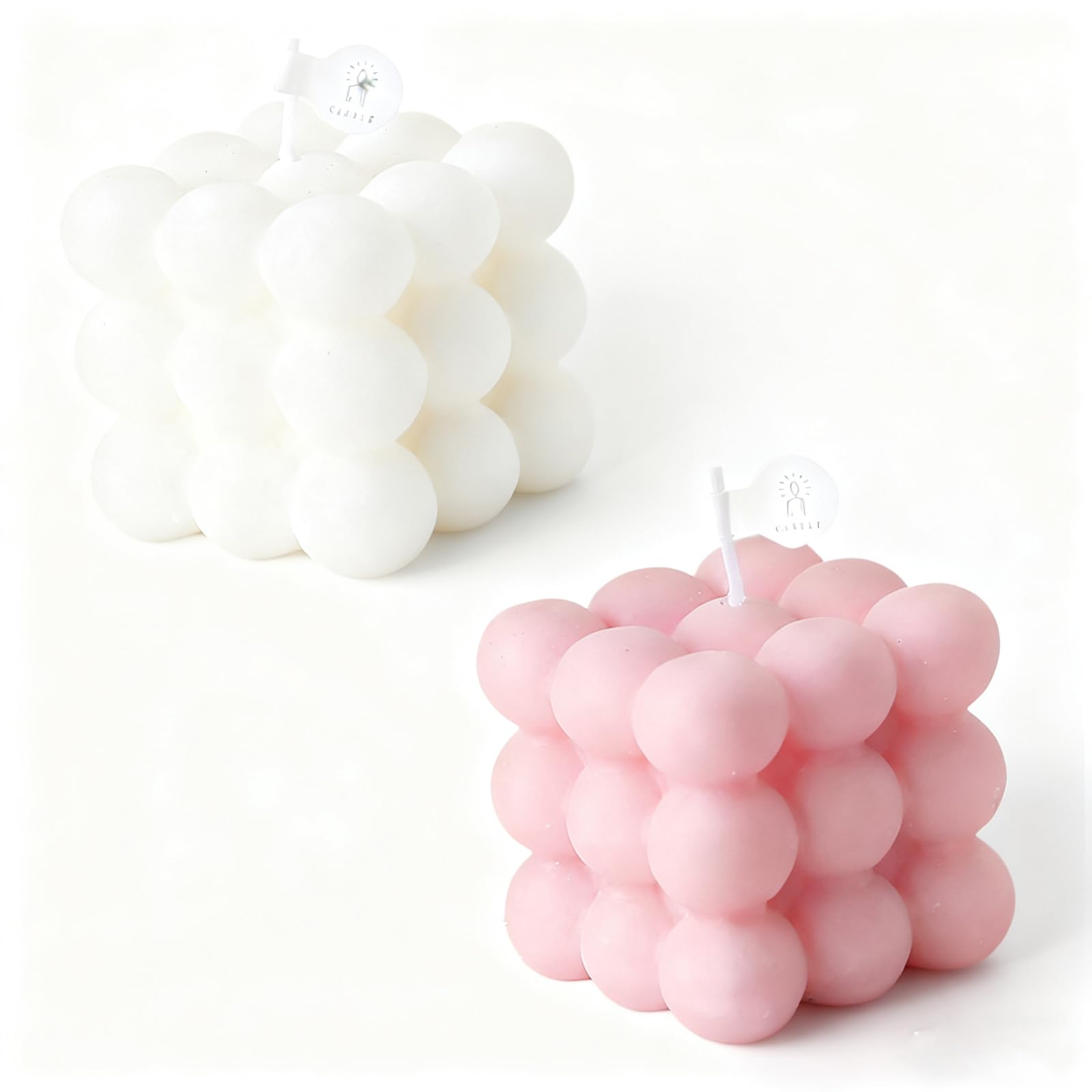 Jidyllic White & Pink 2 Pcs Cube Bubble Candles - Soy Wax Scented Aromatherapy Smokeless Candles For Home Decor In