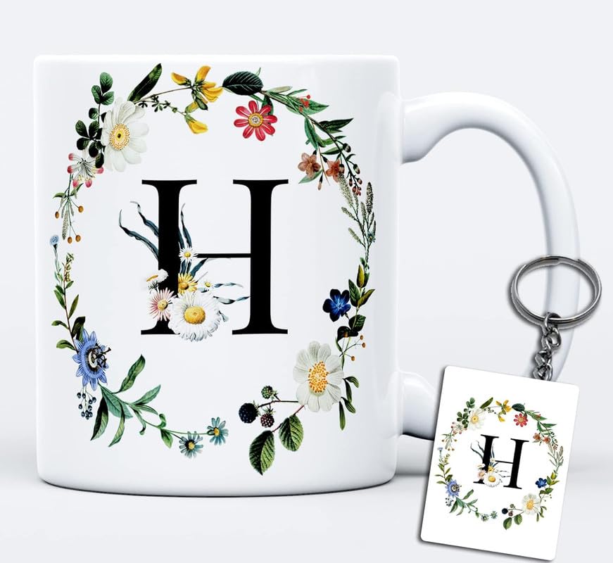H Alphabet Pnrinted Coffee Mug with Keychain Colorful Awesome Design|Gifitng Mug for Loved Ones |Birthday Gift| - 1 Piece, Multicolour, 325 Ml Design_1067