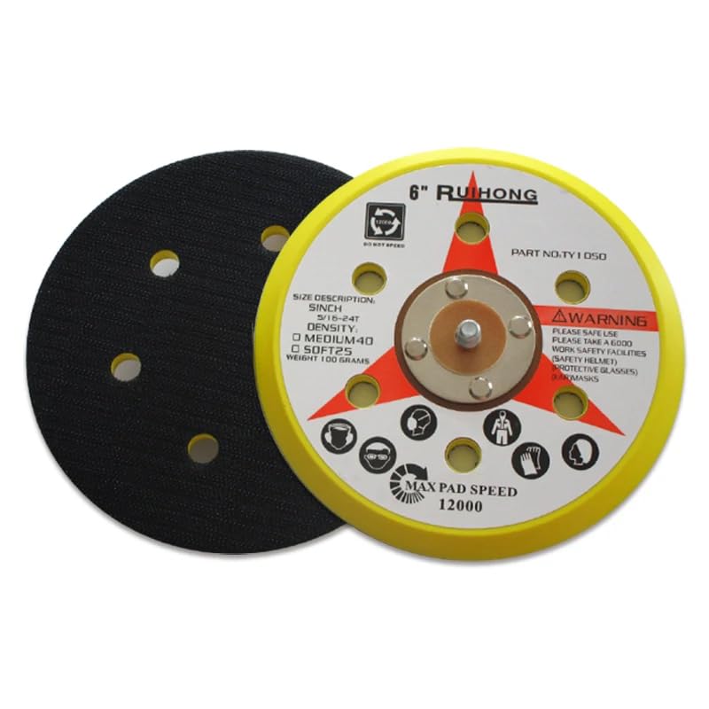 Platorello Di Supporto Per Levigatrice A 6 Fori Da 6 Pollici Platorello Di Backup 5-16 "-24 Filettatura Per Dischi Abrasivi Con Gancio E Anello Accessori Per Utensili Elettrici