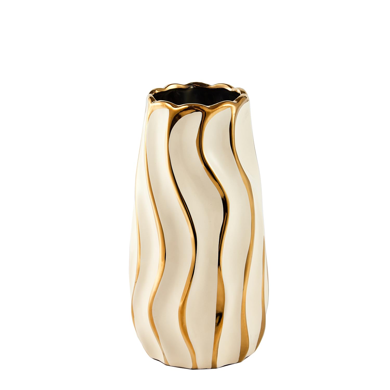 OTARTU Ceramic Vase for Home Decor,Decorative Flower Vase, Vertical Stripe Ceramic Vases for Home Décor, Bedroom, Office, Living Room, Bathroom, Tabletop Decor, Centerpiece Table Decorations (Cream)