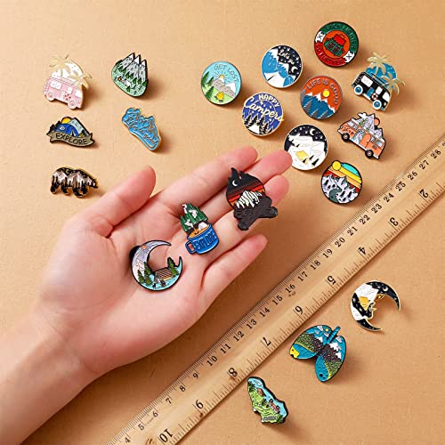 Janinka 20 Pcs Camping Enamel Pins Adventure Outdoors Pins Set Mountain Backpacking Funny Camping Brooch Bulk Nature Button Vintage Lapel Brooch Cute Mini Gift for Women Men Jackets Clothes Cap3