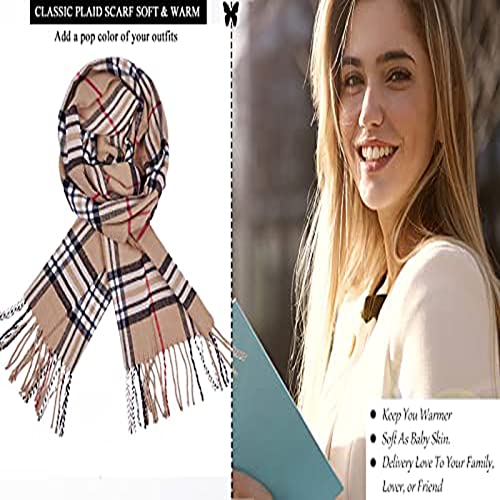 Ausekaly Scarf For Men Women Cashmere Neck Scarf Plaid Winter Scarf Fall Softest Classic Warm Camel Black #TOP6