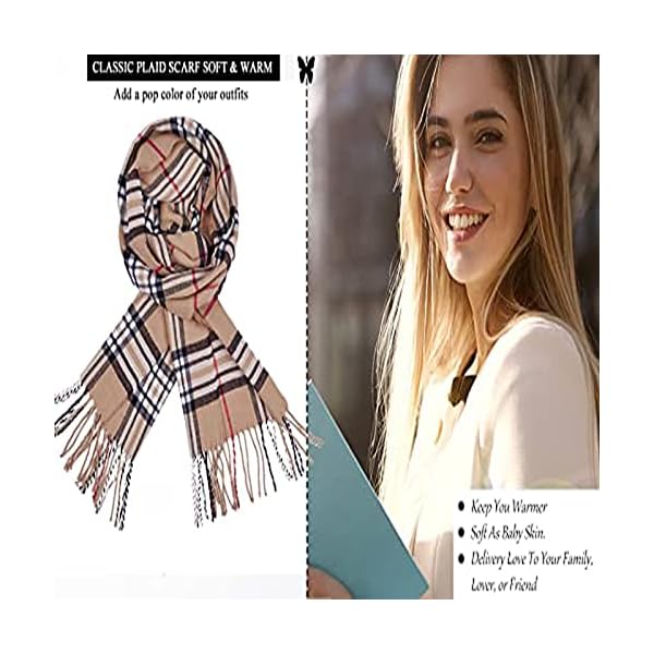 AUSEKALY Scarf For Men Women Cashmere Neck Scarf Plaid Winter Scarf Fall Softest Classic Warm, Camel,black, Medium - Image 9