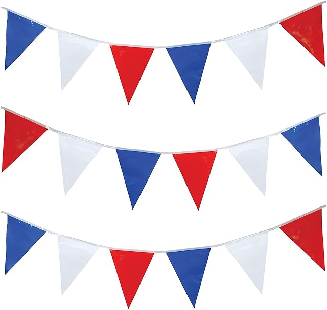 40M Red White and Blue Bunting Garland Union Jack Banner Party Decorations Supplies Sporting Events Pub Bbq Royal Theme French USA 80 Flags