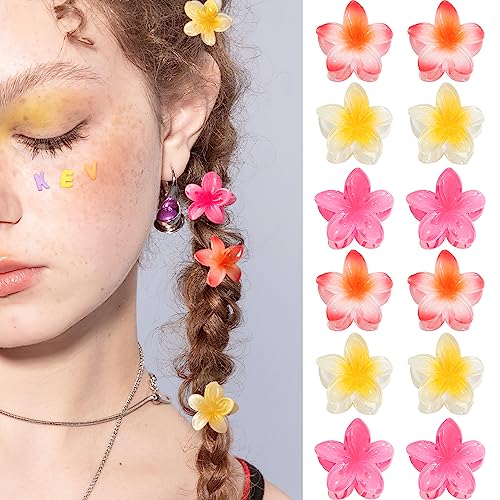 GQLV Small Flower Hair Claw Clips 12PCS 1.18 Cute Mini Claw Clips for Women/Girls Thick/Thin Hair Hawaiian Hair Decorations Birthday Gifts (A-mulicolored)