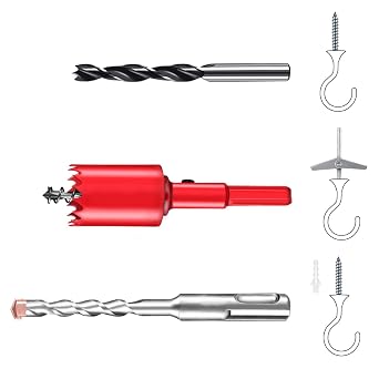 Drill Bit Set for Ceiling Hook Installation Wood, Cement, Plasterboard Wall Drills, 3-Piece Multi-Surface Kit, Quick & Easy Installation Basic Drill Bit Set