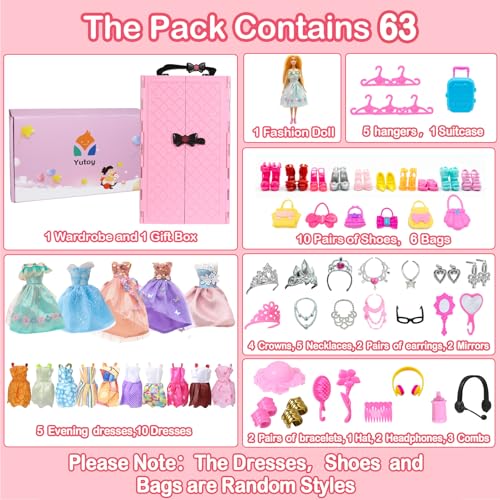 Yutoy 122 Pcs Doll Closet Playset with 11.5 Inch Dolls, Clothes and Accessories - Image 2