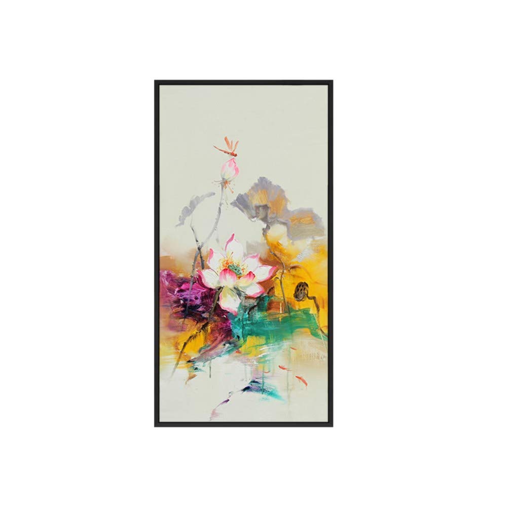 SUMIANYH 100% Hand-Painted Oil Paintings Hand-Painted Original Chinese Lotus Flower And Bird Abstract Oil Painting Modern Living Room Porch Decorative Painting Study Painting,30×50Cm
