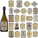 24 Pieces Wine Bottle Labels, Creepy Halloween Stickers for Wine Beer, Chilling Vampire Zombie Blood Apothecary Poison Pumpkin Spider Juice Waterproof Decals Labels, 24 Patterns
