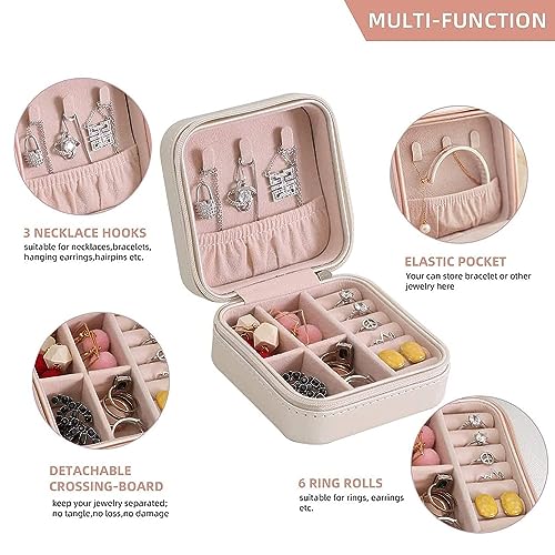 Image of Zephorus Leather Small Jewelry Box For Necklace, Bracelet, Pendant, Earring Travel Portable Jewelry Case (WHITE /)