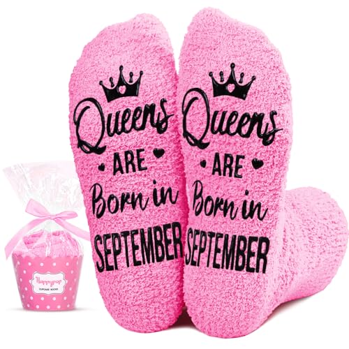 HAPPYPOP September Birthday Gifts for Women - Happy Birthday Queen Sock, Socks for Her Female