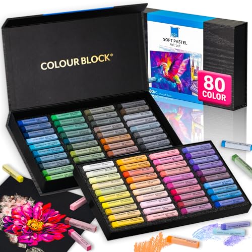 COLOUR BLOCK Soft Pastels for Artists - 80 Colors Square Chalk Soft Pastels Art Set in CARBON Box - Vibrant Pigments Art Kit for Painting Drawing Sketching Hobbyist.