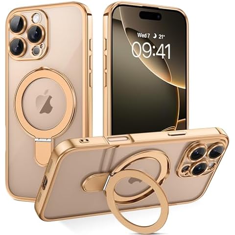 DOMAVER Magnetic Case for iPhone 16 Pro 6.3" with Stand [Compatible with Mag Safe] Translucent Slim Back Shockpfoof Protective Soft Cover with Kickstand for iPhone 16 Pro 6.3"- Desert Titanium Cover