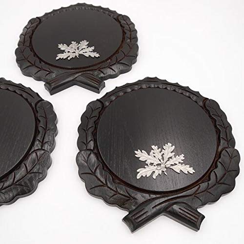 GTK - Juego de 3 placas de cuña talladas oscuras AF 19 cm con 3 hojas de roble de 6 hojas, portada de cuñas, tabla de especias, cartel para trofeos