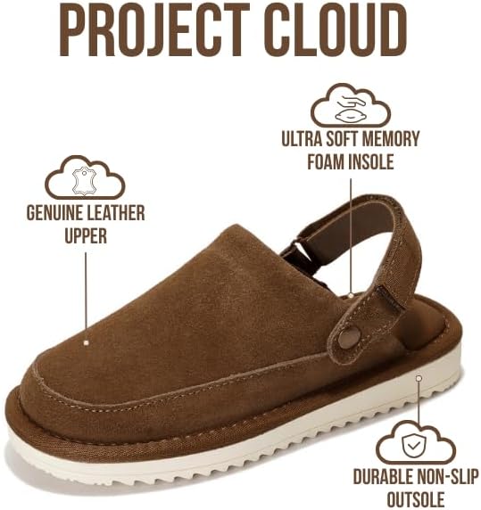 Project Cloud Kids Clogs Genuine Leather with Back Strap - Memory Foam & Lightweight Slip-on Boys and Girls Sandals with Adjustable Straps - Non-Slip Clogs for Kids Sandals (Little Goldstar) - Image 3