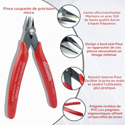 HOUSERAN Set 2 Pinces Mini Coupe Ras Micro 13cm & Bec Fin Précision Acier – vue 4