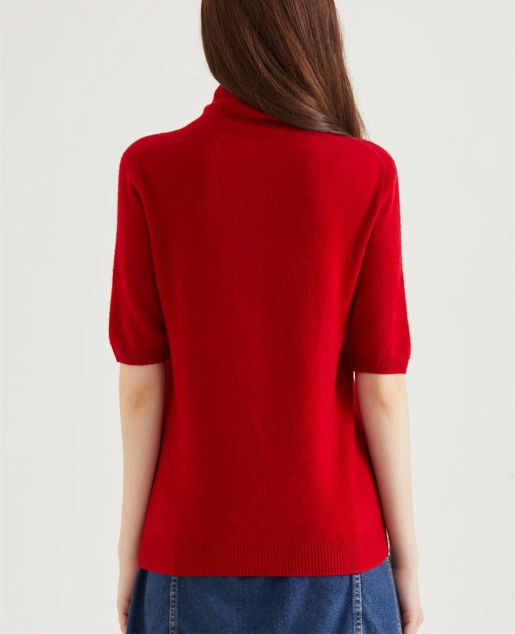 Women's Short Sleeve Turtleneck Sweater 100% Merino Wool Pullover Vintage Knit Top Soft Warm Casual Jumper