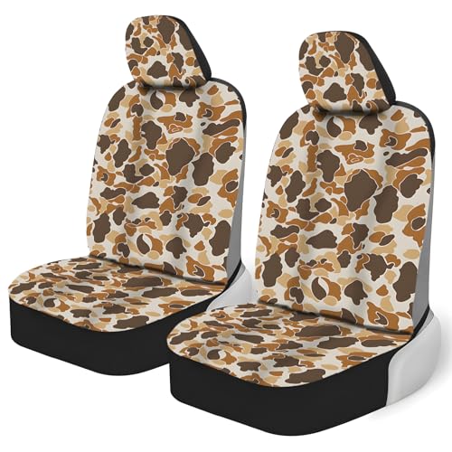 MAKLUVL 2 Packs Tan Duck Camo Car Seat Covers with Matching Headrest Universal Fit Most Vehicles Automotive Camo Interior Accessories Fits Most Cars Sedans Vans and Trucks