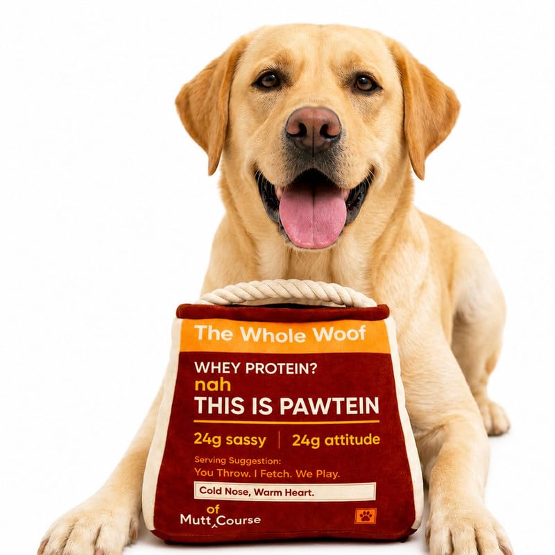 Image of Mutt of Course Pawtein Powder Crinkle Dog Toy | Interactive Crinkle Plush Toy for Dogs | Soft Chew & Play Toy for Puppies & Dogs
