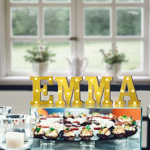 Image of Efavormart 6 inch Gold Marquee Letter E, Mirror Front Warm White LED Light Up 3D Sign, Battery Operated 72H Glow for Wedding Party & Wall Decor