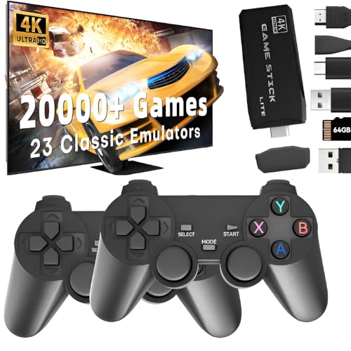 Image of (New Edition) Wireless Retro Game Console Stick 4K Stick with Built-in 23+ Emulators 20,000+ Games, 4k Hdmi Output & 2.4GHz Wireless Controller, Emulators, Plug & Play for Unisex Children /Adult