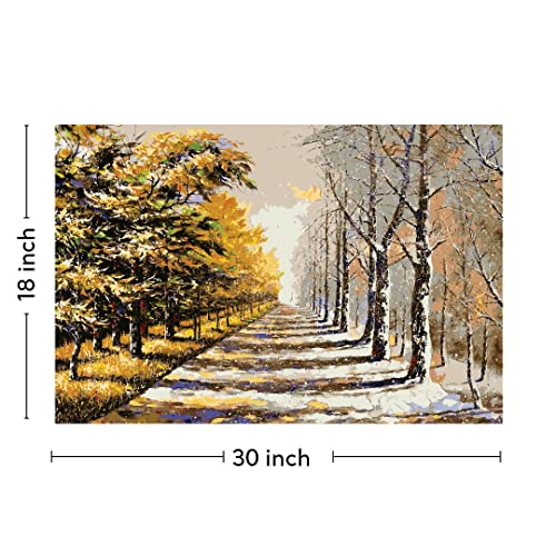 Image of RANGOLI 100% Cotton Stretched Canvas Painting 400 GSM, Framed Modern Art Autumn Snow Canvas Abstract Wall Art for Living Room, 3D Paintings for Wall Decor (18 x 30 Inch With Frame)