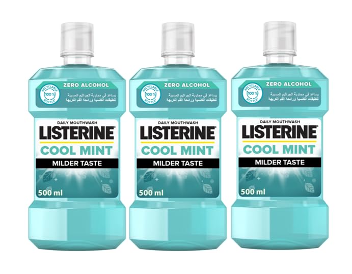 ListerineCool Mint Mouthwash, Pack of 3x500ml, Clinically Proven Ingredients for Fresh Breath and Oral Hygiene, Backed by Scientific Research