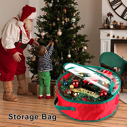 MINGZHE 1/2 Pcs Christmas Wreath Storage Bag Wreath Storage Container with Clear Window Wreath Storage Box with Handles for Storing Garland Holiday Wreath Wrapping (15.7in-1pcs)