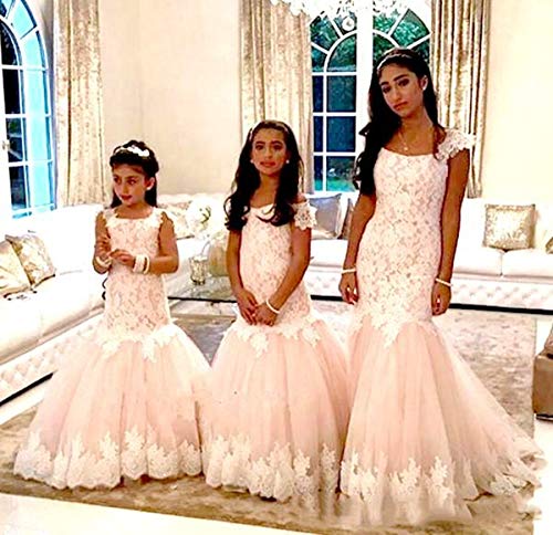 Lace Mermaid Flower Girl Dresses Off Shoulder Kids Pageant Party Dress4