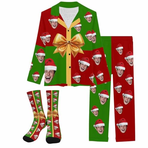 Artsadd Custom Pajamas for Women Personalized Long Pajama Sets with Face Photo V-Neck Pjs Sleepwear Valentines Gifts for Her