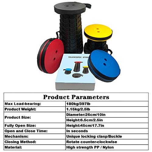 Hesanzol Portable Telescoping Stool, 2Nd Gen Retractable Folding Stool For Camping Garden Fishing Hiking Travel Bbq, Adjustable Collapsible Stools Max Load 485Lbs (Black) #TOP6