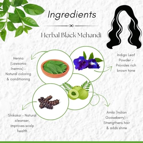 Image of Khadi Organic and Natural Black With Brown Mehandi Powder Combo Pack | Herbal Henna Hair Color for Hair | Chemical Free & Long Lasting Color | Henna Powder for Stunning Black Hair By Bhudevam Naturals - Pack of 5