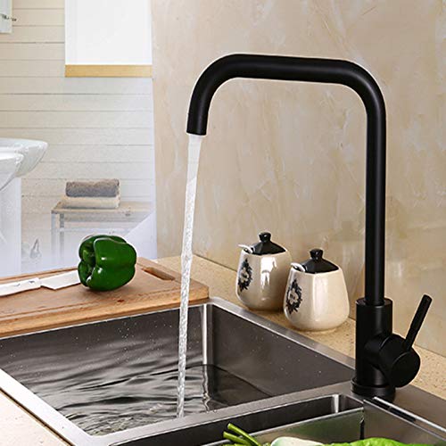Mitigeur rotatif de cuisine en acier 304 noir avec mélangeur eau chaude et froide