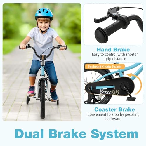 Image of BABY JOY Kids Bike, 12 14 16 18 Inches Sporty Bicycle with Training Wheels, Adjustable Seat, Handbrake & Coaster Brake, Reflectors, Girls Boys Bike for 3-8 Years Old Children