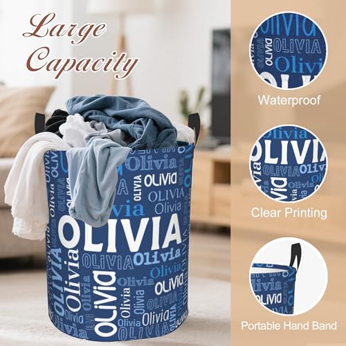 Image of Custom Name Laundry Hamper, Personalized Laundry Basket with Name for Boys Girls Men Women Kids, Customized Name Dirty Clothes Basket Gifts for Clothes Toy Bedroom Bathroom Laundry Room Dorm