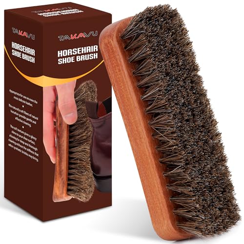 6.7' Horsehair Shoe Shine Brush - 100% Soft Genuine Horse Hair Bristles - Unique Concave Design Wood Handle - Comfortable Grip, Anti Slip - for Boots, Shoes & Other Leather Care (#1)